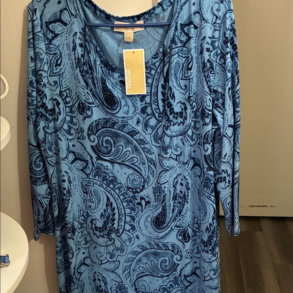 Michael Kors Blue Paisley Long Sleeve Tunic Dress